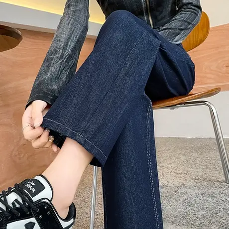 窄版九分牛仔烟管裤女春秋新款小个子高腰修身显瘦复古弹力直筒裤商品大图