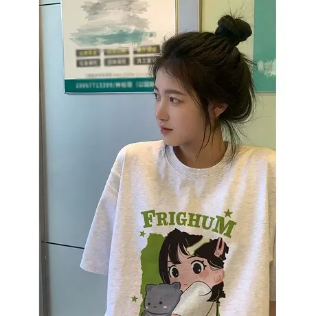 纯棉设计感短袖t恤女夏季潮牌美式复古宽松半袖洋气减龄上衣百搭商品大图