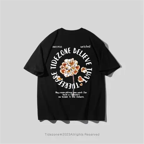 Ohlyah国潮牌情侣同款体恤爆米花短袖男夏季宽松美式嘻哈T恤女图片