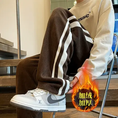 美式vantage灯芯绒裤子男生冬季宽松直筒加绒加厚休闲裤复古潮流商品大图