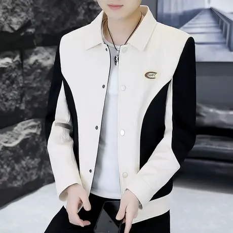 时尚潮牌拼接撞色肌理感夹克男士春秋季痞帅休闲工装外套青年上衣商品大图