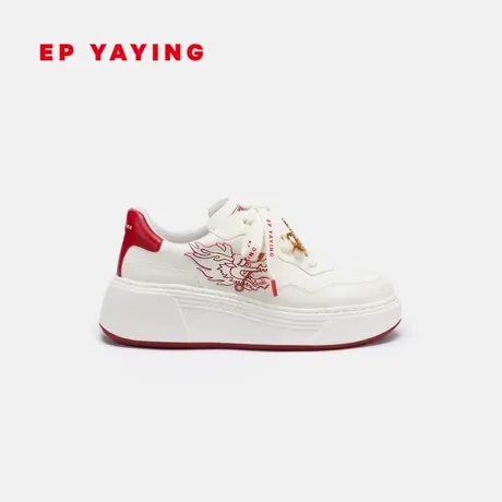 EP雅莹女鞋 复古龙匙刺绣厚底小白鞋休闲鞋 2024春装新品XC04A图片