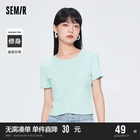 森马短袖T恤女短款设计感纯色2022夏季新款修身少女感打底衫甜美图片