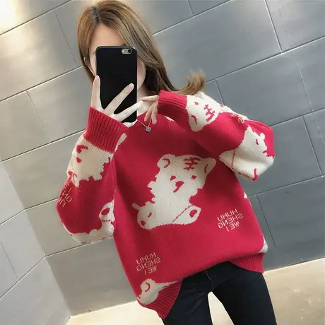 圆领毛衣女2023年新款爆款春装上衣宽松外穿内搭洋气针织衫女外套图片