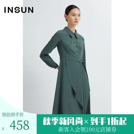 恩裳春秋季潮流不对称压褶下摆抗皱衬衫POLO连衣裙图片