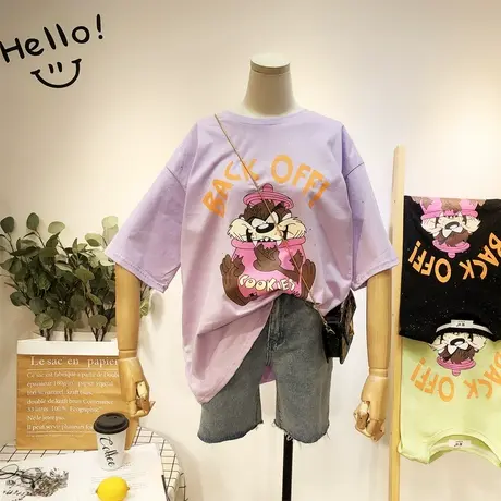 2020夏新款短袖韩国东大门慵懒休闲港风卡通嘻哈减龄T恤宽松大码商品大图