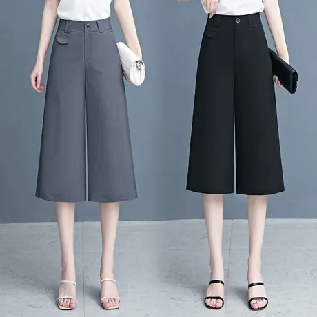 休闲阔腿裤女夏季薄款时尚七分西装裤2023新款宽松垂感显瘦凉凉裤图片