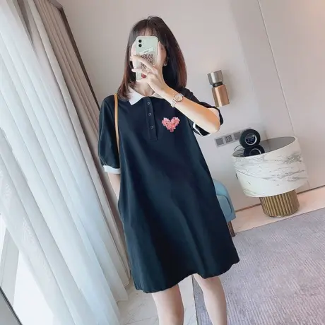 显瘦polo连衣裙女中长款2023新款纯棉大码t恤裙宽松气质长裙夏季图片