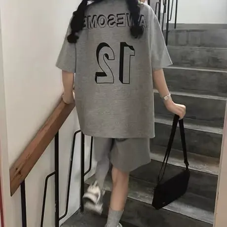 港风运动服套装跑步女2022新款夏季韩版宽松时尚小个子休闲两件套商品大图