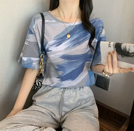 2023韩国ins原宿风涂鸦宽松BF短袖T恤百搭学生半袖超火上衣女夏图片