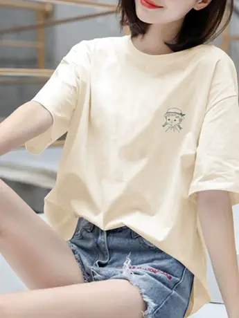 仿棉短袖t恤女2023新款夏季美式复古潮牌洋气减龄宽松显瘦上衣服商品大图