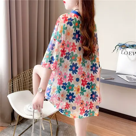 设计感小众短袖t恤女夏季韩版宽松大码女装防晒衣中长款上衣服潮图片