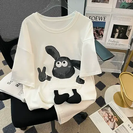 纯棉重磅设计感可爱刺绣短袖t恤女2023新款夏季小众宽松半袖上衣图片