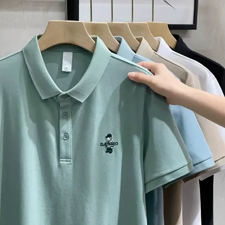 小熊刺绣短袖POLO衫男珠地棉2023新款夏季重磅翻领t恤休闲半袖男商品大图