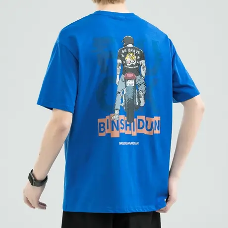 港风日系宽松男士圆领印花短袖T恤纯棉全棉夏季薄款ins爆款情侣装商品大图