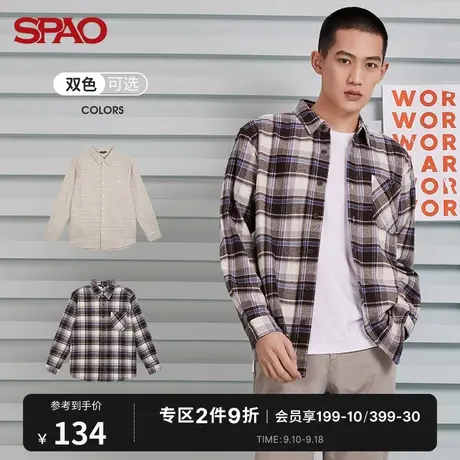 SPAO 男士衬衫秋冬季新款棉质休闲宽松格纹复古潮流SPYCB11H22商品大图
