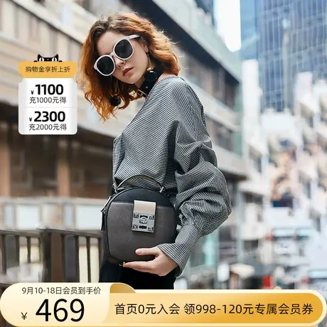 哈森新品欧美时尚休闲简约风金属撞色五金牛皮手提女包HM84523图片