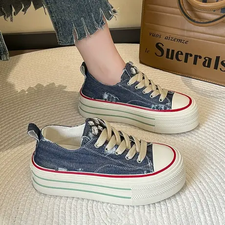 帆布高帮鞋女鞋ins潮2022年新款夏季百搭厚底板鞋增高休闲运动鞋图片