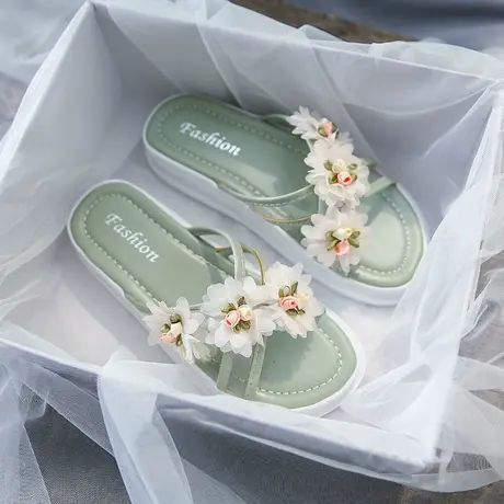 交叉拖鞋女夏外穿2023年新款透明厚底增高花朵甜美少女小清新凉拖图片