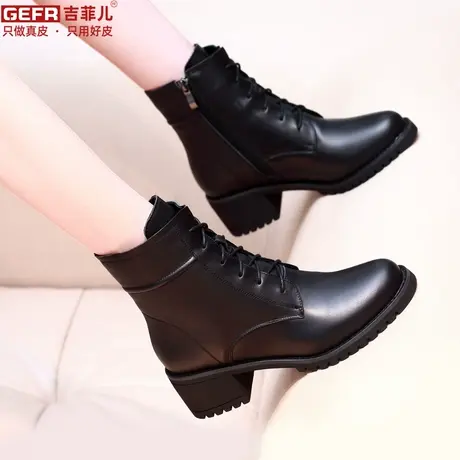 真皮马丁靴女2025秋冬新款靴子中跟百搭女款单靴粗跟短靴中跟女靴图片