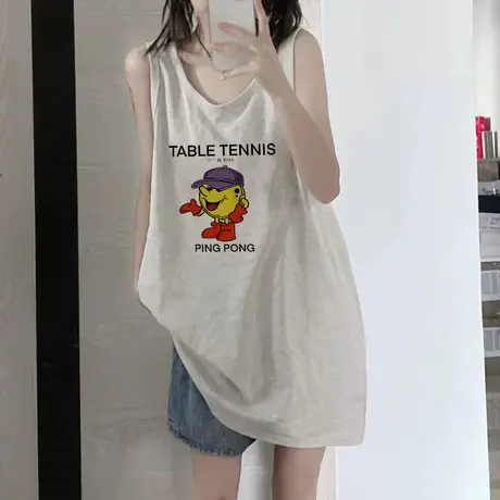 纯棉吊带坎肩背心无袖t恤女夏季设计感小众外穿宽松港风挂脖上衣商品大图