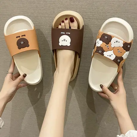 拖鞋女夏季可爱卡通小熊踩屎感厚底防滑情侣ins潮时尚外穿凉拖鞋商品大图