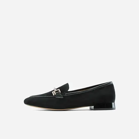 Nine West/玖熙2024年春季新款低跟单鞋女圆头绒面马衔扣乐福鞋女图片