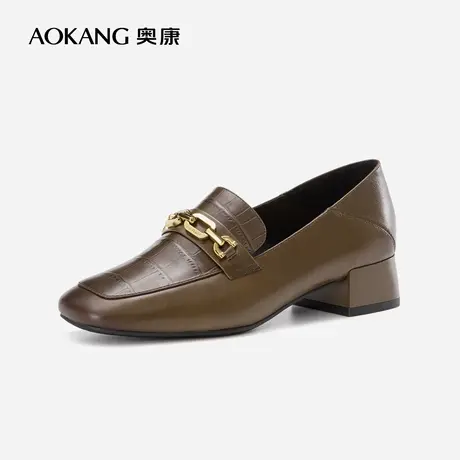 【官方直营】奥康2022秋季新款真皮乐福鞋女粗跟舒适正装工作鞋商品大图