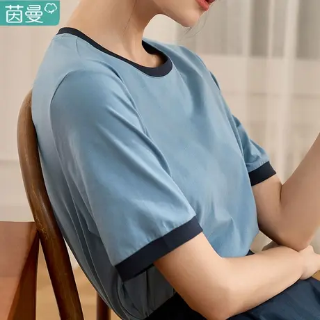 茵曼短袖冰丝T恤女半袖2023新款纯棉正肩夏天体桖棉麻上衣品牌图片