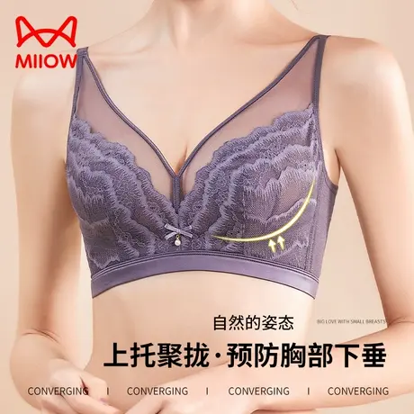 猫人内衣女士夏季薄款蕾丝水晶兔耳杯防下垂聚拢型小胸显大文胸LH图片