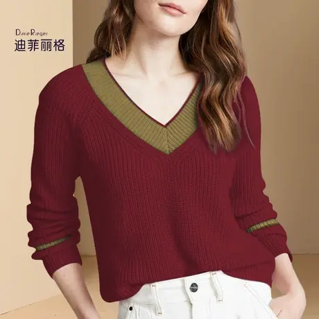 迪菲丽格2022年新款秋法式气质V领针织打底衫女内搭保暖时尚毛衣图片