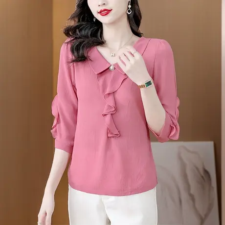 雪纺衫女2023夏季新款时尚短衬衬衫洋气时髦女上衣宽松遮肚子小衫商品大图