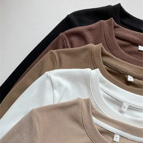 德绒白色打底衫女秋冬洋气内搭长袖T恤卫衣叠穿加绒保暖加厚上衣商品大图