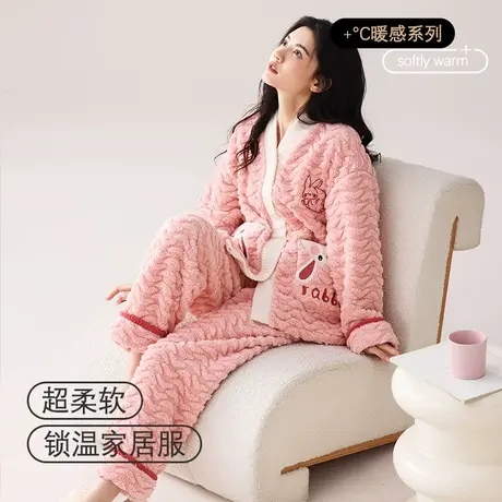 猫人睡衣女2023年新款珊瑚绒保暖加绒加厚可外穿法兰绒家居服套装商品大图