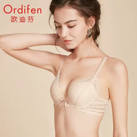 欧迪芬O+女士蕾丝内衣镂空性感胸罩水袋小胸聚拢文胸防下垂图片