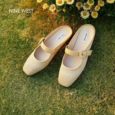 Nine West/玖熙休闲凉鞋女2025夏季新款复古一字带外穿包头凉拖图片