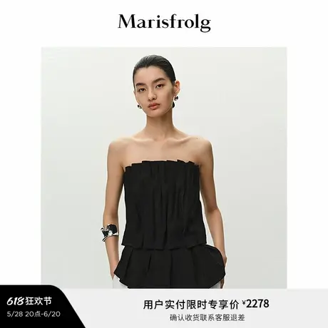 【精简衣橱】Marisfrolg玛丝菲尔2025夏新款时髦黑色打褶抹胸上衣图片