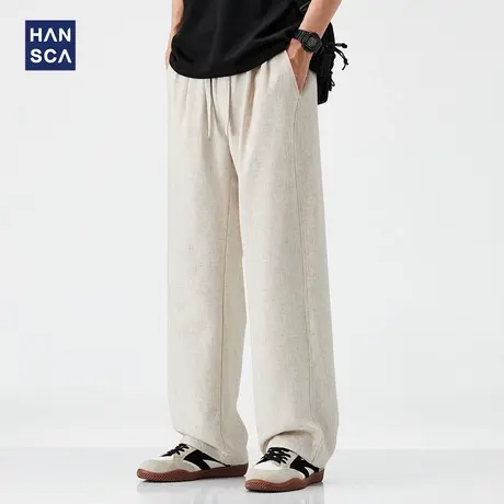 hansca日系亚麻直筒休闲裤男2025新款夏季薄款透气垂感宽松长裤子商品大图