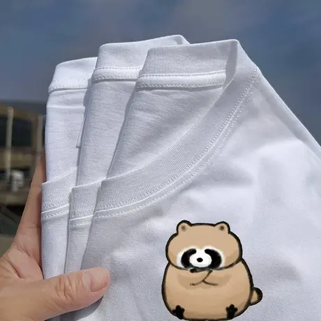 秀洛小动物生气系列神奇小浣熊表情包网红衣服短袖T恤男女纯棉tee商品大图