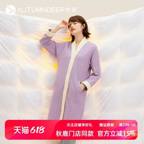 秋鹿纯棉薄夹棉睡袍女秋冬2025新款空气棉浴袍冬季女士睡衣中长款商品大图