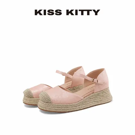 KISSKITTY平底一字带凉鞋女款25年夏季新款不累脚侧空编织凉拖鞋商品大图