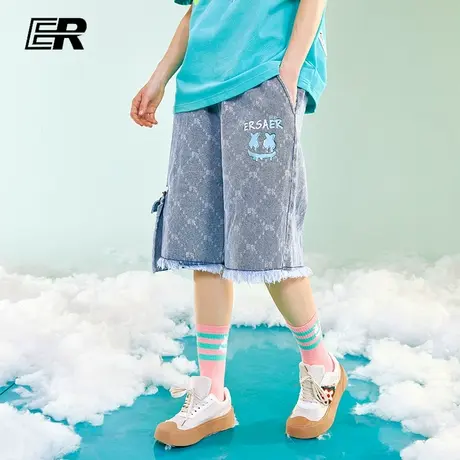 ER笑脸毛边牛仔裤男直筒宽松休闲短裤百搭夏季商品大图