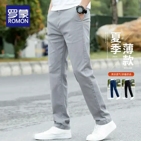 罗蒙纯棉休闲裤男装夏季薄款宽松直筒西裤2025新款潮牌男士长裤子商品大图