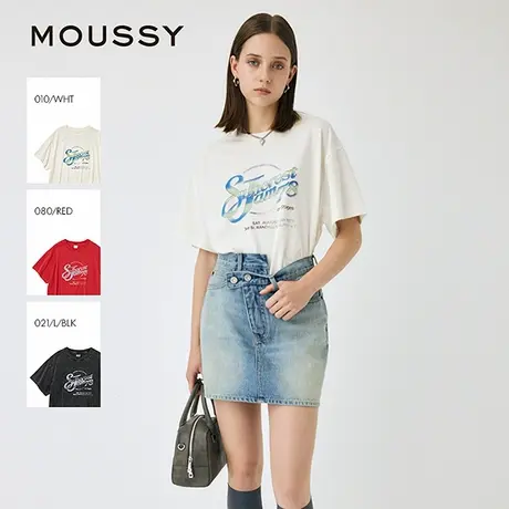 MOUSSY2025夏季新品休闲风字母印花宽松圆领短袖T恤010IS290-9391图片