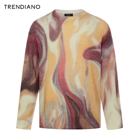 TRENDIANO数字艺术联名系列绵羊毛印花圆领宽松毛织2023新款冬季商品大图