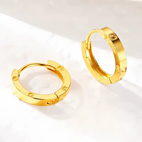 不掉色18k纯黄金耳圈女简约小众设计感耳圈圈圈耳饰品素圈耳扣商品大图