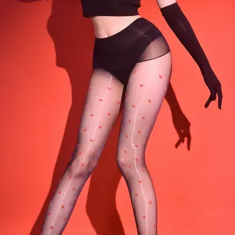 红爱心春夏薄款超透性感jk黑丝袜女连裤袜防勾丝提花打底袜丝袜商品大图