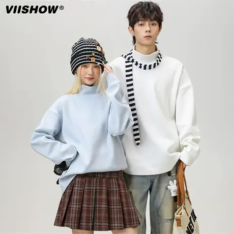 VIISHOW潮牌德绒半高领打底衫男2025年新款秋季保暖上衣内搭卫衣商品大图