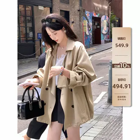 爵莱菲大码莱赛尔天丝棉垂折领上衣女秋廓形可调节扣袢风衣外图片
