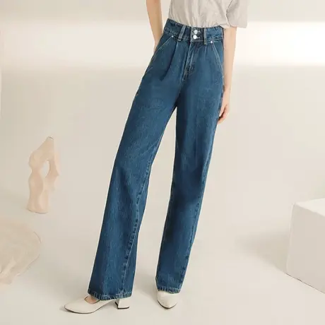 桔熊秋季休闲牛仔长裤子女装宽松舒适遮肉高腰直筒裤大码BA6826图片